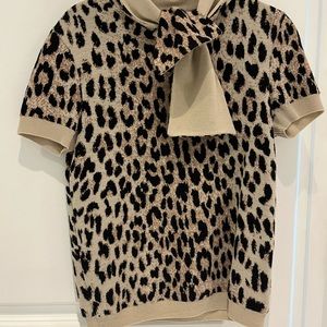 Valentino leopard print 100% fine wool knit top. Size S